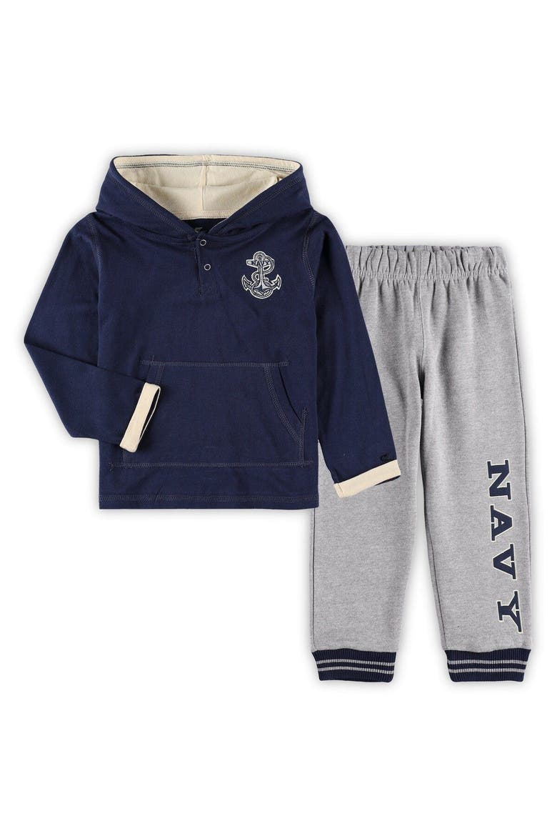 Toddler Colosseum Navy/Heathered Gray Navy Midshipmen Poppies Pullover Hoodie and Sweatpants Set, Main, color, Navy