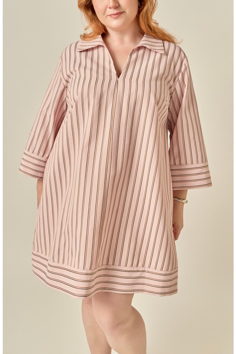 Striped Collared Shift Dress, Alternate, color, LIGHT PINK/ BROWN