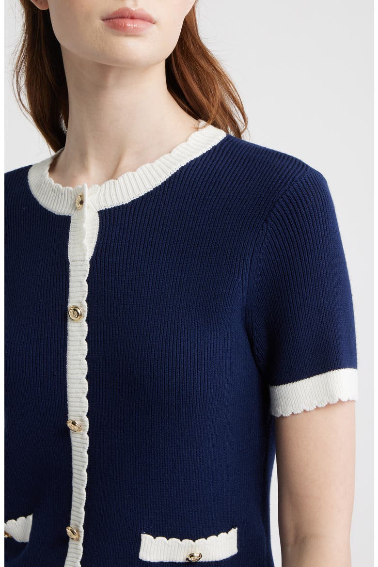 Bennet Short Sleeve Rib Cardigan, Alternate, color, MARINE-SUMMER WHITE