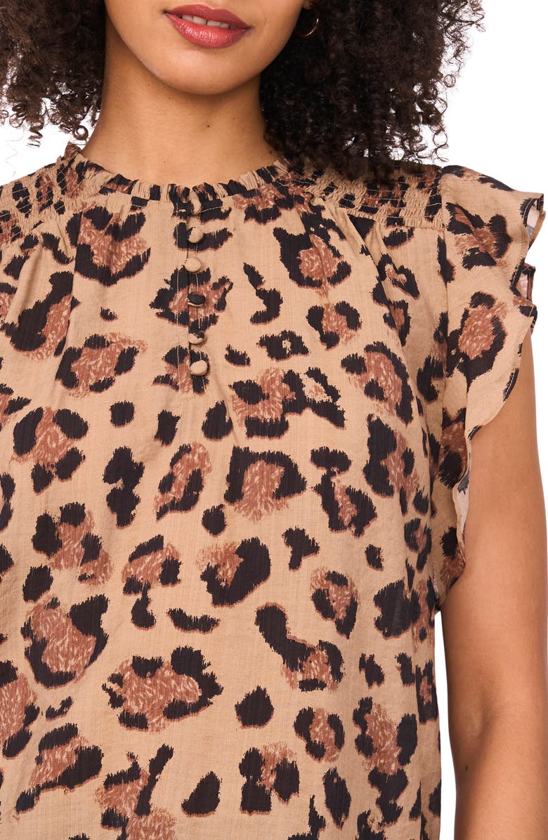 Halogen<sup>®</sup> Smocked Flutter Sleeve Top, Alternate, color, Warm Sand Leopard