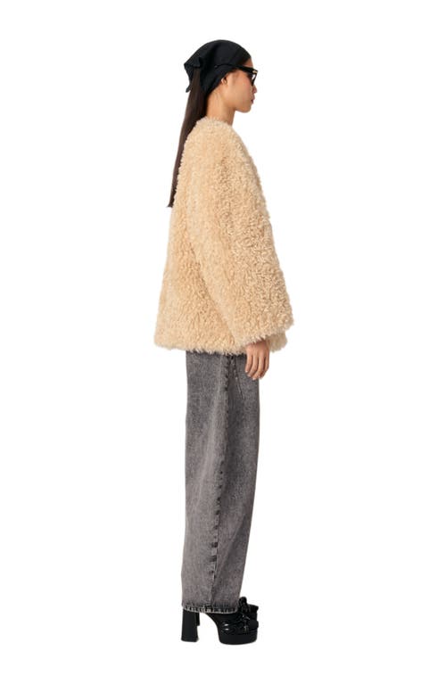 Maje Short Faux Fur Coat In Beige