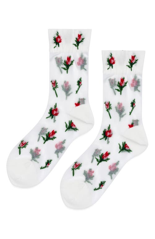 Hansel From Basel Rosebud Sheer Crew Socks In Multi