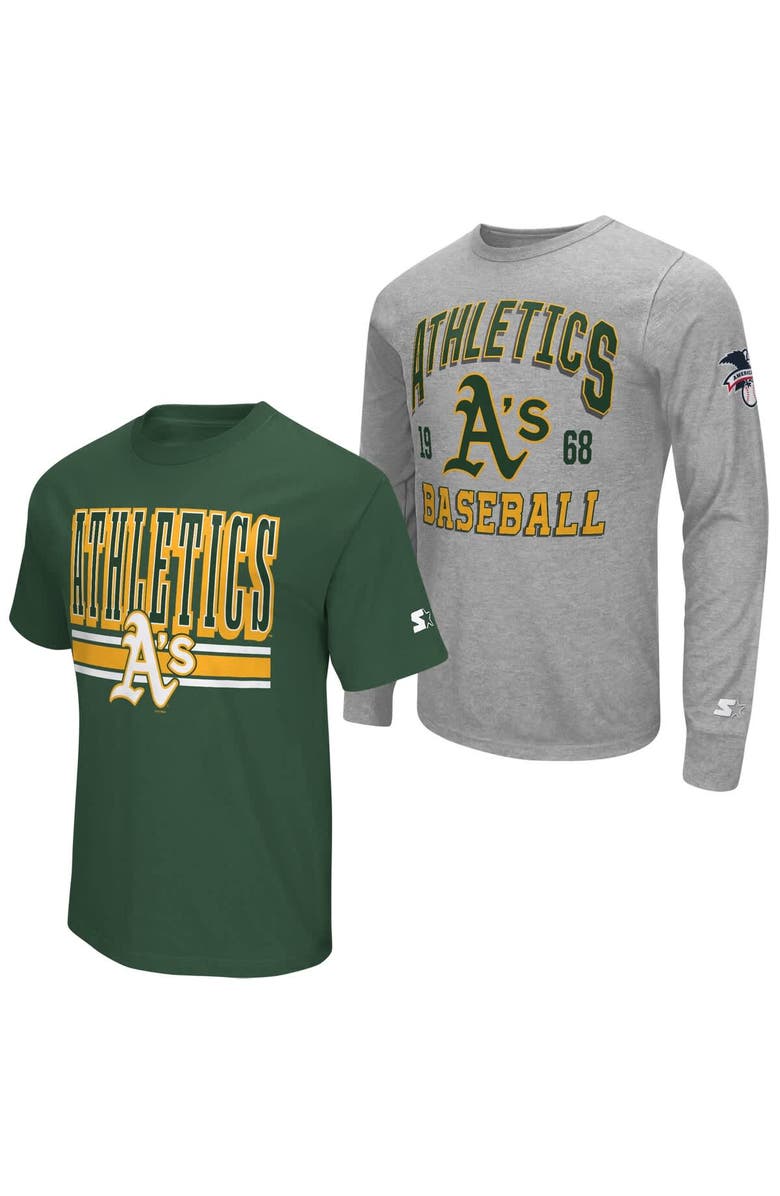 STARTER Men's Starter Heather Gray/Green Athletics Two-Pack Long Sleeve & Short Sleeve T-Shirt Set, Main, color, Green