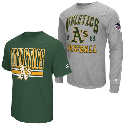 Men's Starter  Heather Gray/Green Athletics Two-Pack Long Sleeve & Short Sleeve T-Shirt Set