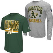 STARTER Men's Starter Heather Gray/Green Athletics Two-Pack Long Sleeve & Short Sleeve T-Shirt Set