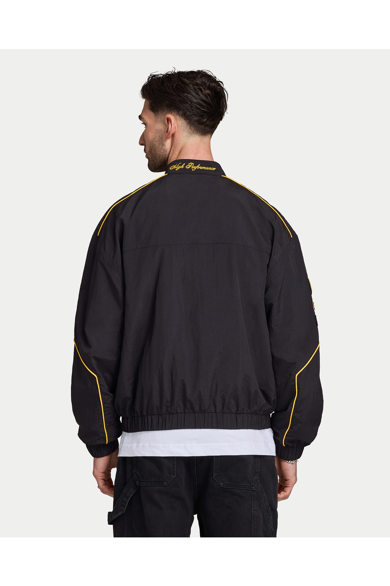 Funnel Neck Racing Track Jacket, Alternate, color, Black