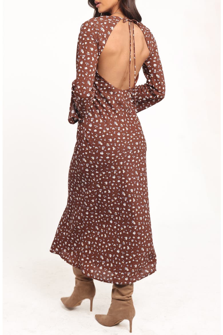 Talitha Open Back Long Sleeve Maxi Dress, Alternate, color, BROWN FLORAL