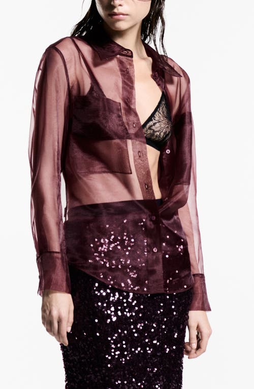 Mango Semi-transparent Blouse With Pockets Burgundy In Burgundy