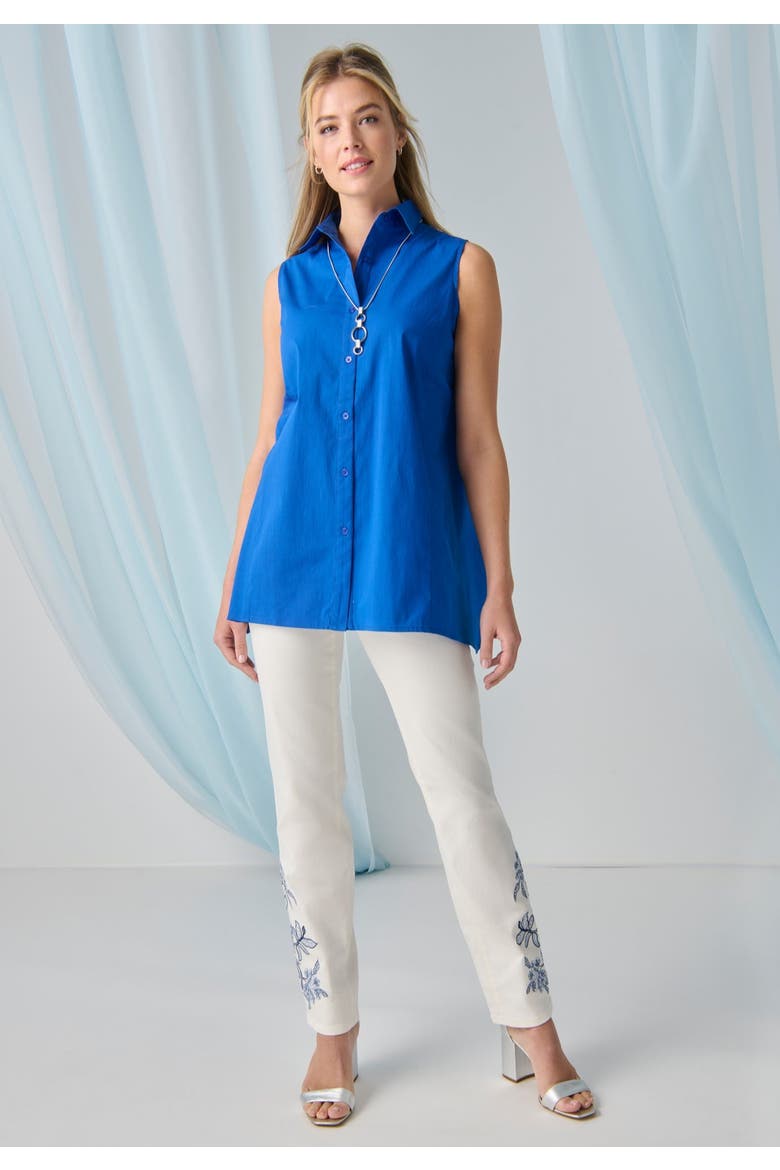 Comfort Waist Stretch Denim Straight-Leg Jean, Alternate, color, BLUE FLORAL EMBROIDERY