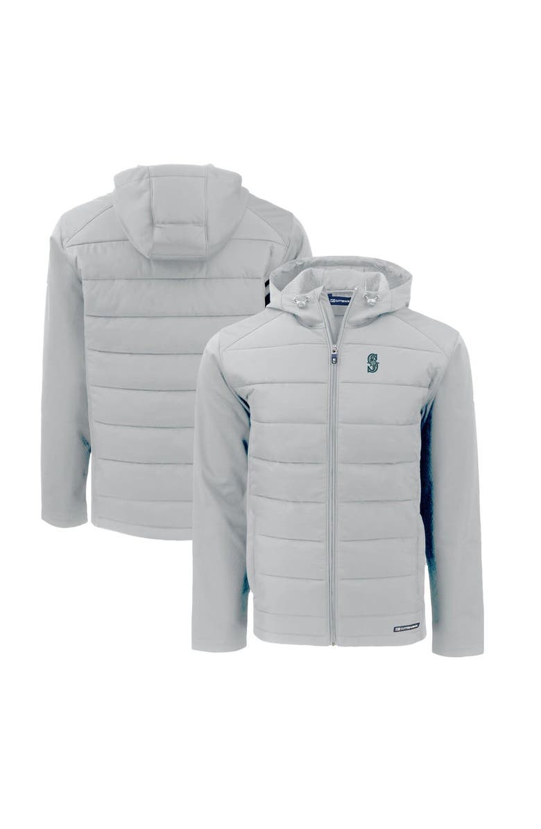 Cutter & Buck Men's Cutter & Buck Gray Seattle Mariners Evoke Hybrid Eco Softshell Recycled Full-Zip Hoodie, Main, color,