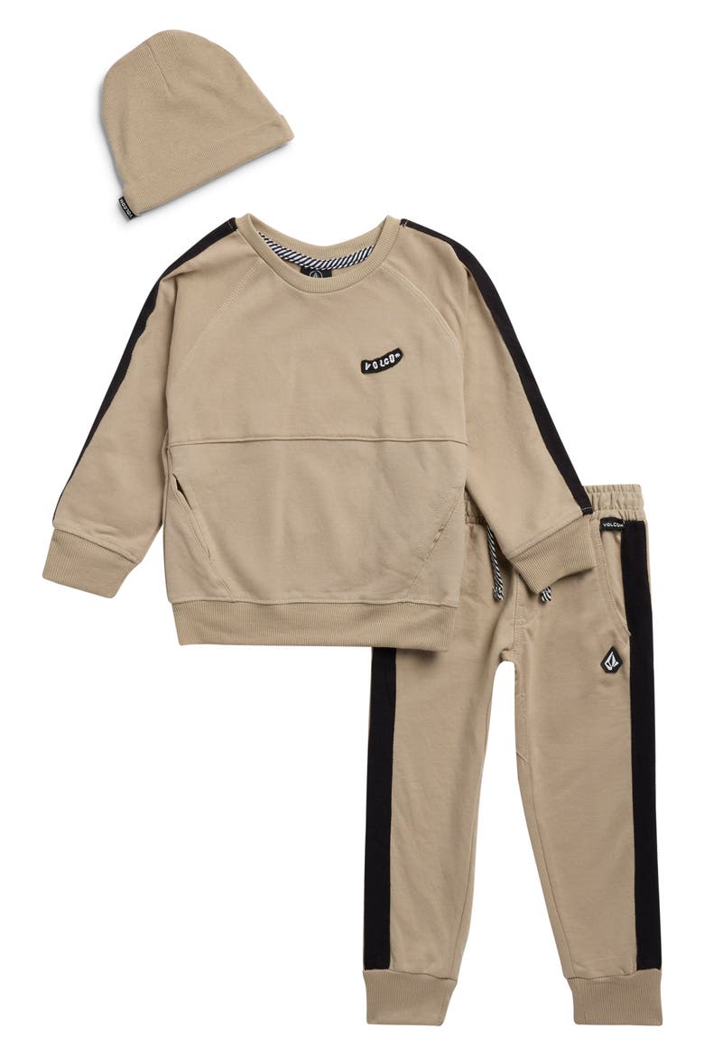 Kids' 3-Piece Jogger Set with Beanie, Main, color, KHAKI