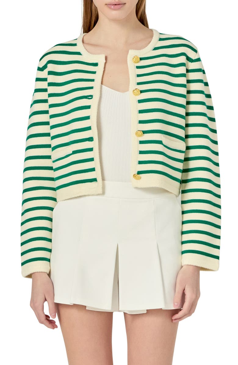 English Factory Stripe Cardigan, Main, color, White/ Green