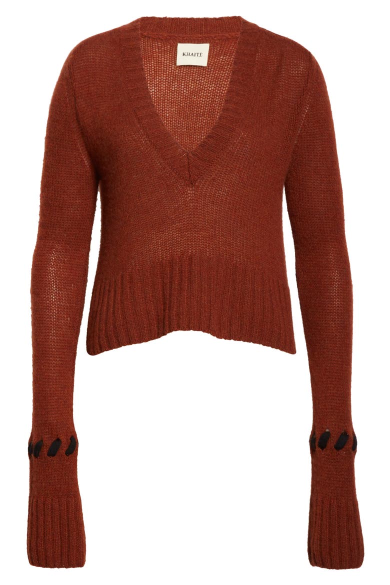 Oliver Whipstitch Cuff Cashmere Sweater, Alternate, color, MAHOGANY/ BLACK