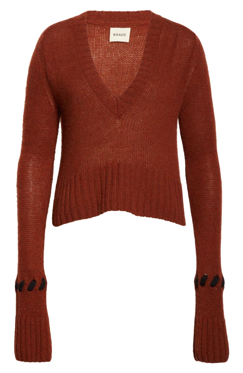 Khaite Oliver Whipstitch Cuff Cashmere Sweater, Alternate, color, 