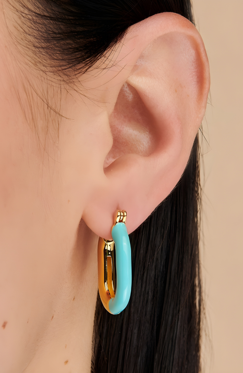 Little Sky Stone Zoey Enamel Hoop Earrings In Turquoise