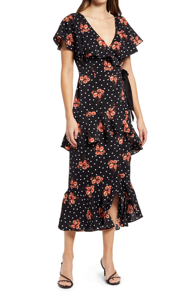 Chi Chi London Ruffle Detail Tea Dress, Main, color, 