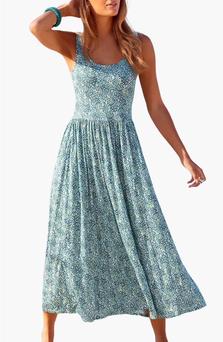 LASCANA Women's Printed Scoop Neck Dress, Main, color, Mint Printed