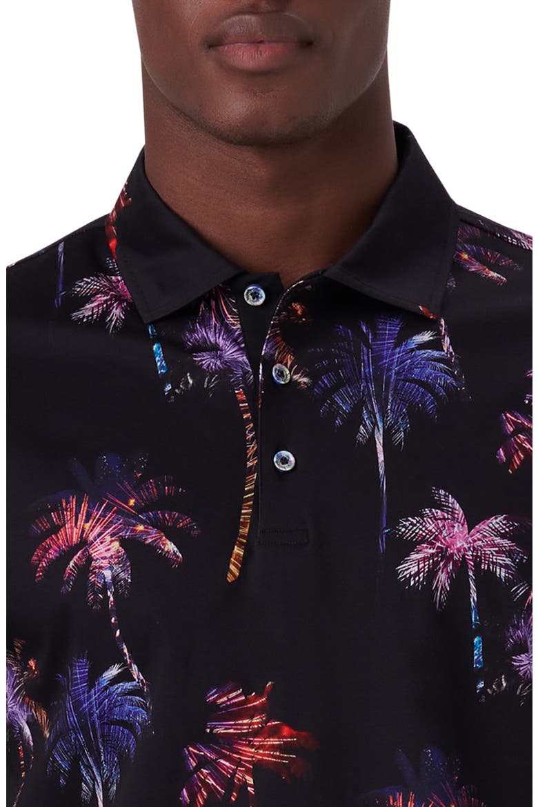 Digital Print Cotton Polo Shirt, Alternate, color, BLACK
