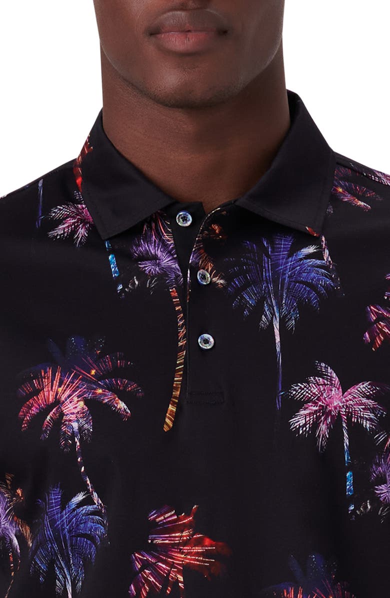 Bugatchi Digital Print Cotton Polo Shirt, Alternate, color, Black