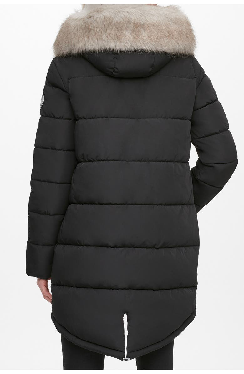 DKNY Zip Front Puffer with Faux Fur Trim Hood, Main, color,