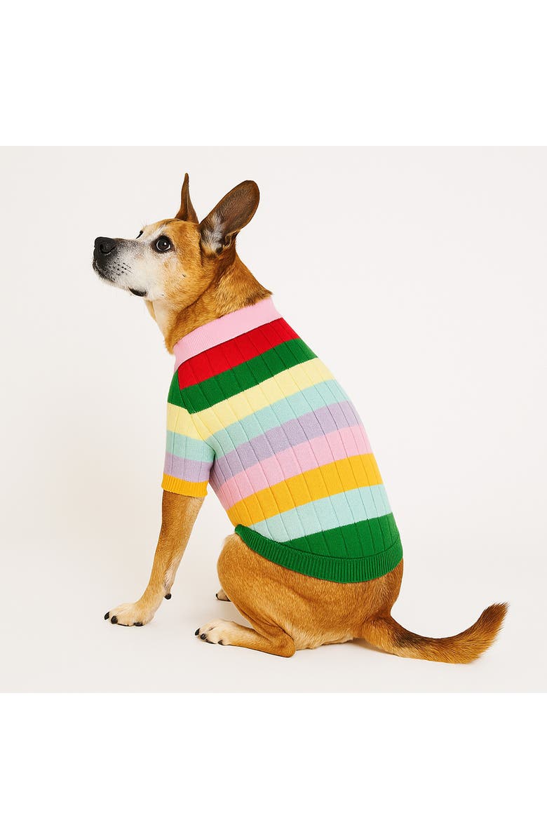 Found My Animal Hotdog Appliqué Stripe Pet Sweater, Alternate, color, Pink