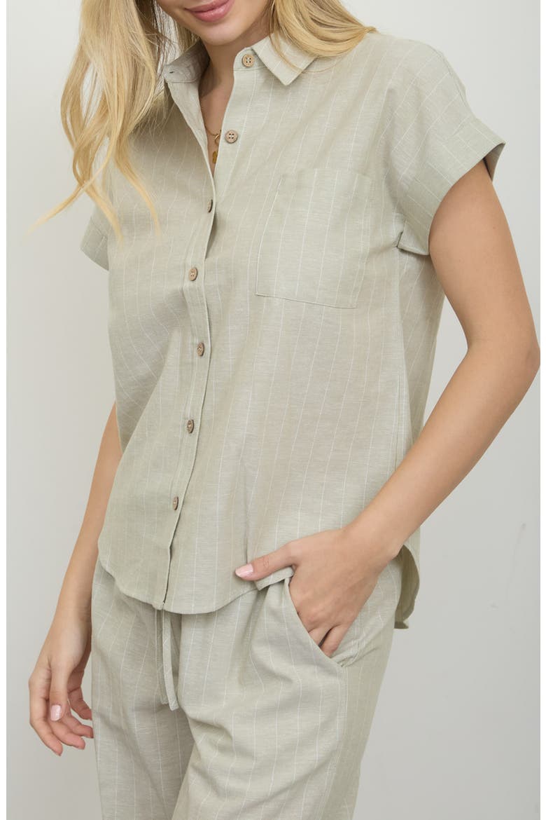 Stripe Cotton & Linen Button-Up Shirt, Alternate, color, OLIVE