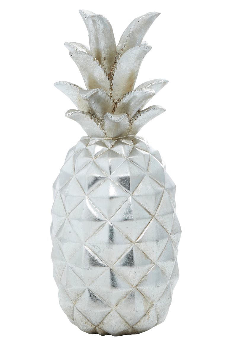 Silvertone Polystone Pineapple Fruit Sculpture, Main, color, SILVER