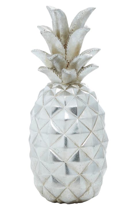 Silvertone Polystone Pineapple Fruit Sculpture