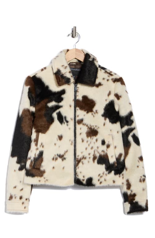 Bernardo Cow Print Faux Fur Jacket In Neutral