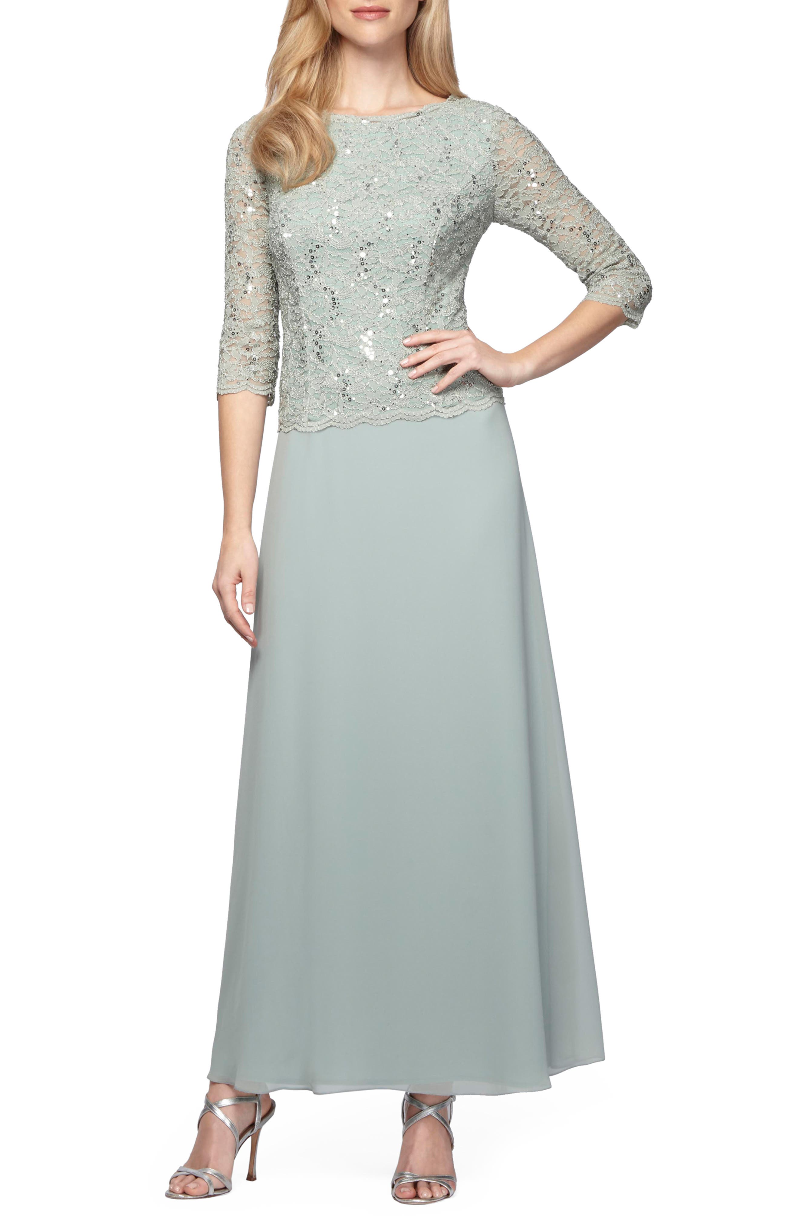 alex evenings sequined lace contrast dress Alex Evenings Juliet Sequin Lace & Chiffon Gown Deep Plum / 8
