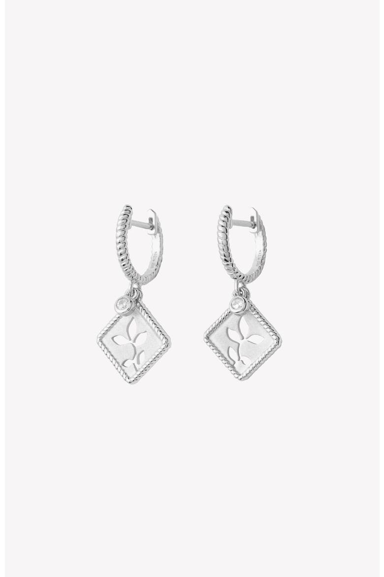 Olive Leaf Hoop Earrings, Main, color, Sterling Silver