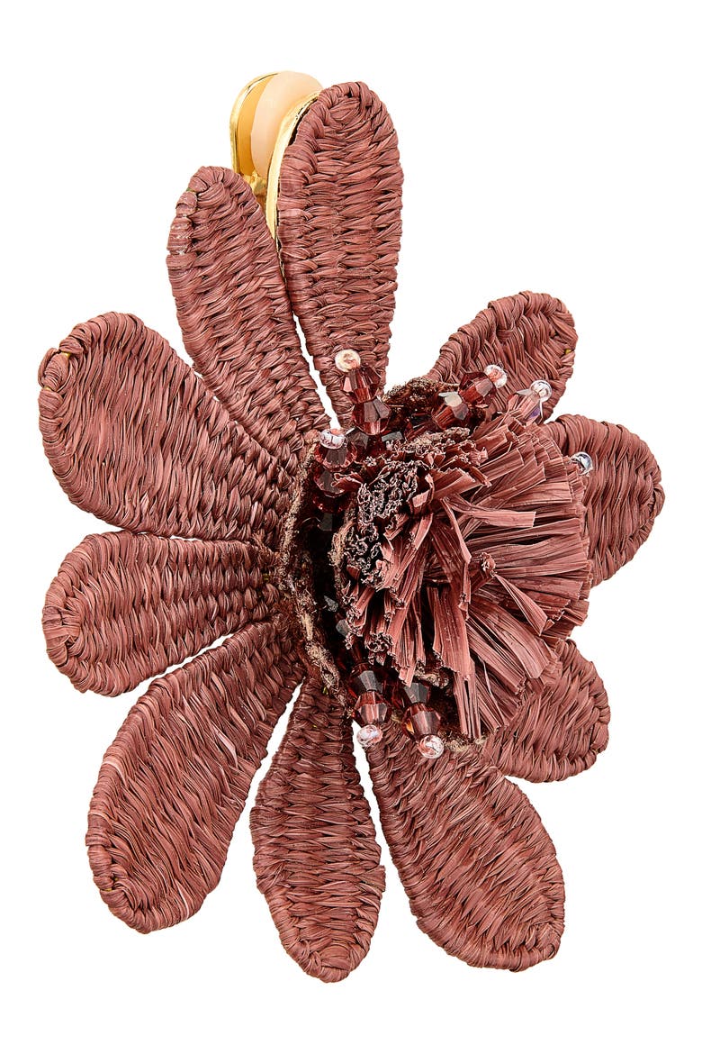 Large Flower Woven Raffia Clip-On Earrings, Alternate, color, MAUVE