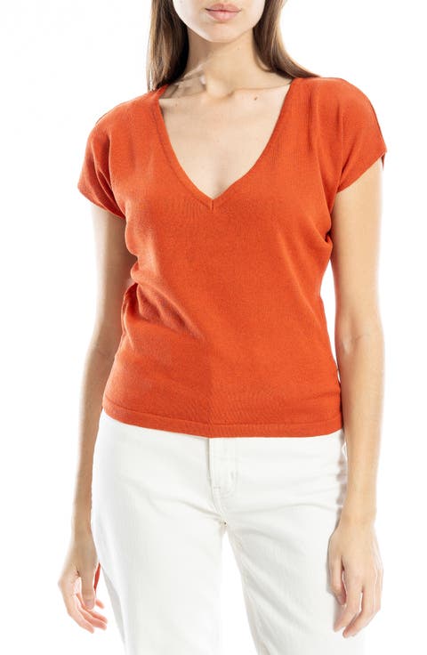 Side Ruched Short Sleeve V-Neck Sweater