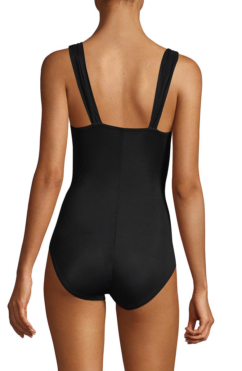 Lands' End SlenderSuit Grecian Low Leg One Piece Swimsuit, Alternate, color, Black
