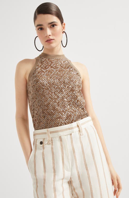 Brunello Cucinelli Dazzling Embroidery Top In Walnut