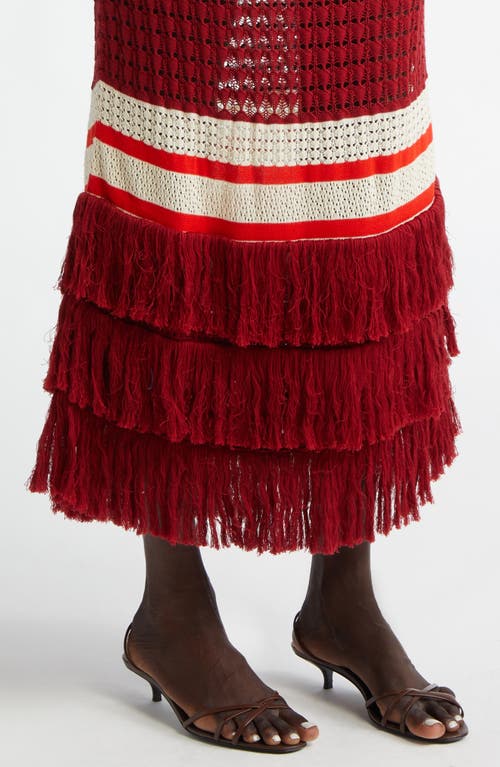 Johanna Ortiz Embayed Midi Dress Antique Ecru And Wine In Multi