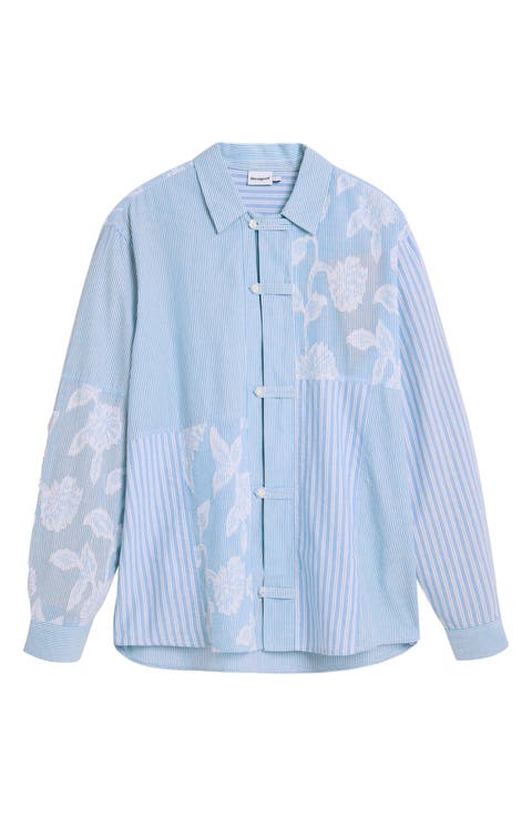 Striped Jacquard Floral Button Shirt