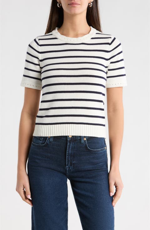 Tessie Stripe Short Sleeve Cotton Sweater