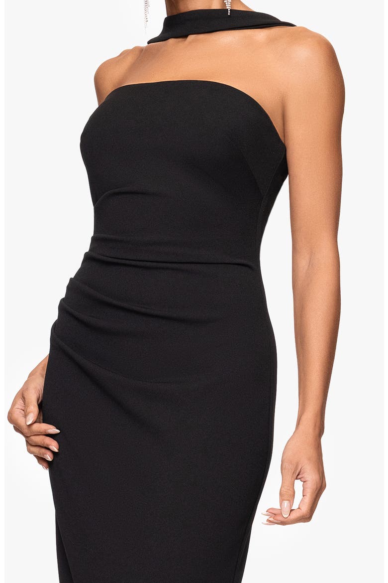 Halter Neck Scuba Crepe Sheath Gown, Alternate, color, BLACK