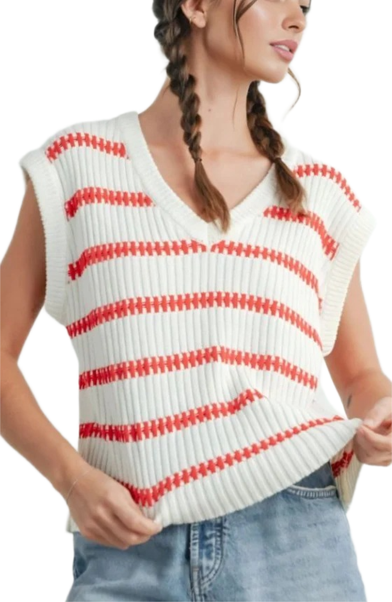 Knit and Lounge Striped Sleeveless V-Neck Knit Sweater Vest, Alternate, color, 