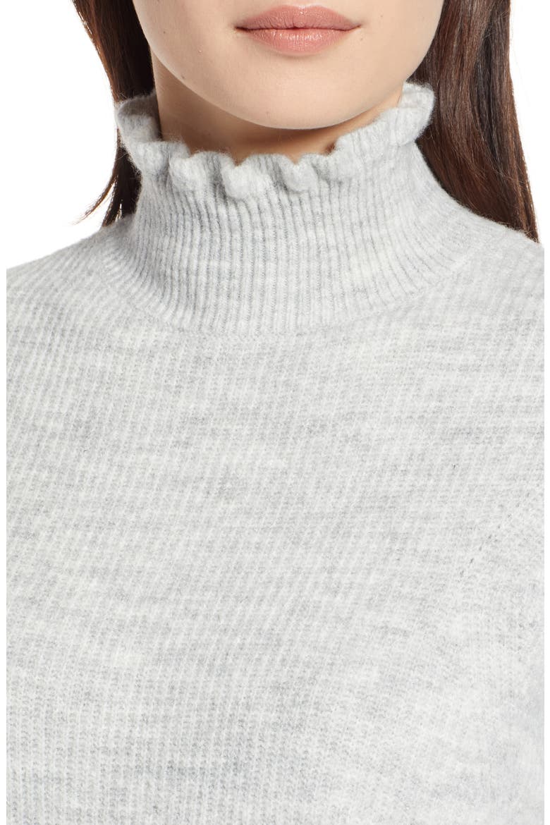 Ruffle Neck Sweater, Alternate, color, GREY LIGHT HEATHER