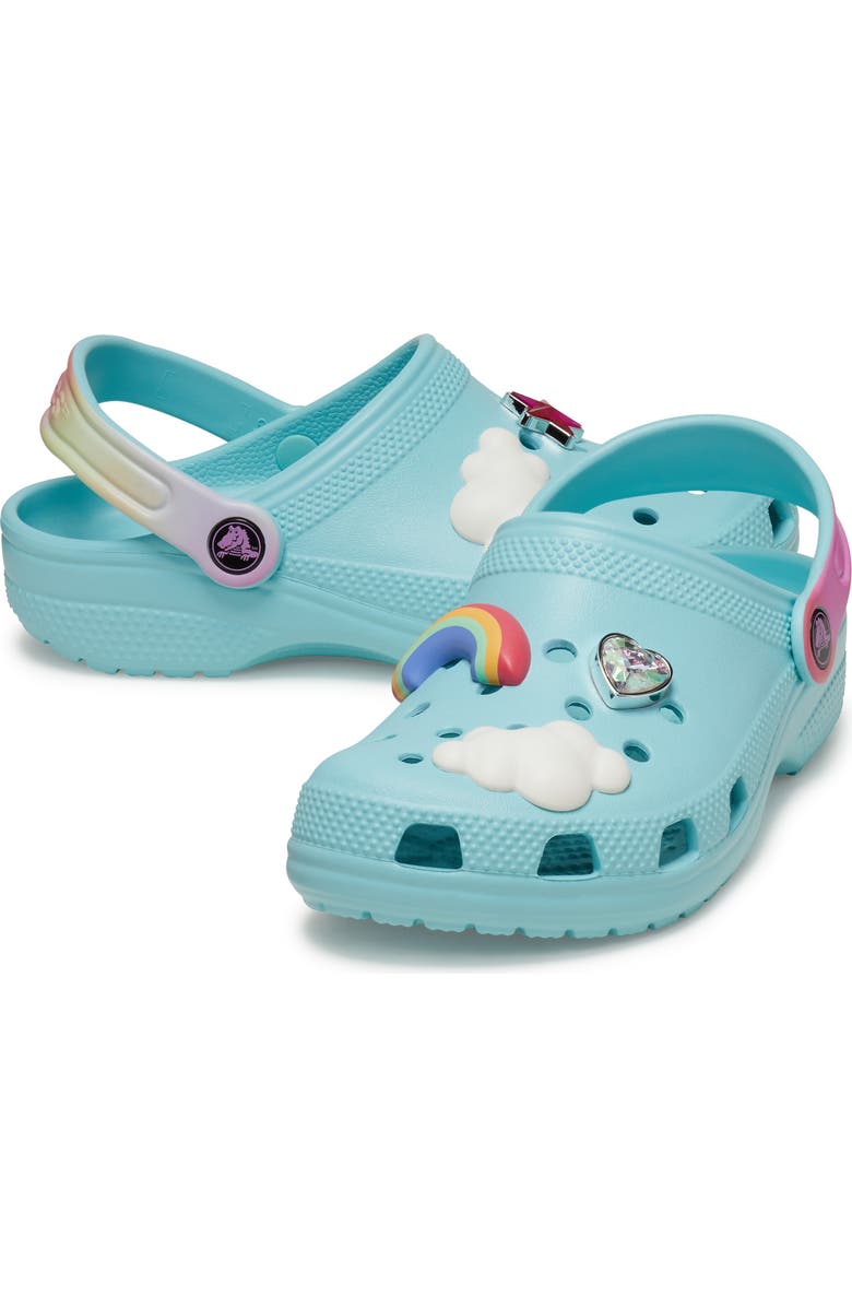 CROCS Kids' Classic Rainbow Crystal Embellished Clog, Alternate, color, Pure Water