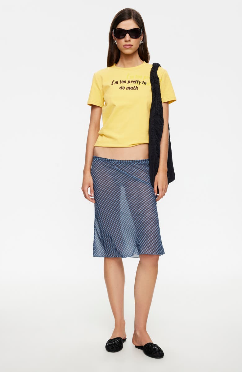 LIONESS Shoreline Sheer Check Skirt, Alternate, color, Smoke Check