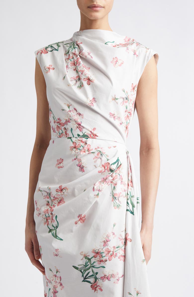 Erdem Floral Organic Cotton Midi Dress, Alternate, color, Painted Orchid Petal Pink