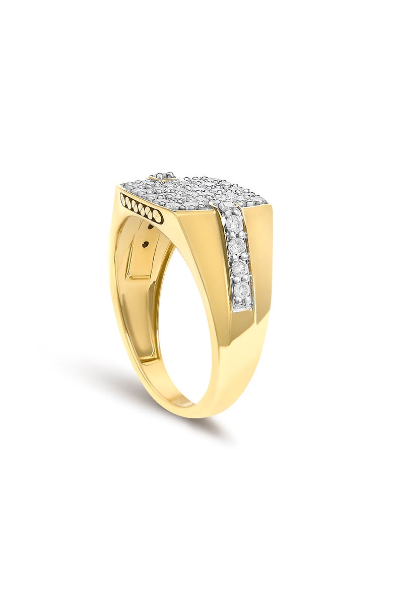 Men's 14K Yellow Gold Plated Sterling Silver 1.0 Cttw Diamond Geometric Band Ring, Alternate, color, Yellow Gold over Silver