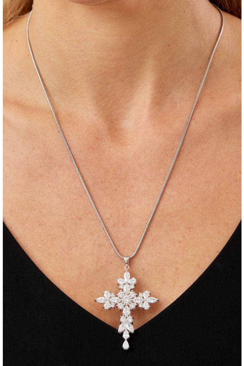 Large Cubic Zirconia Cross Pendant Necklace, Main, color, WHITE