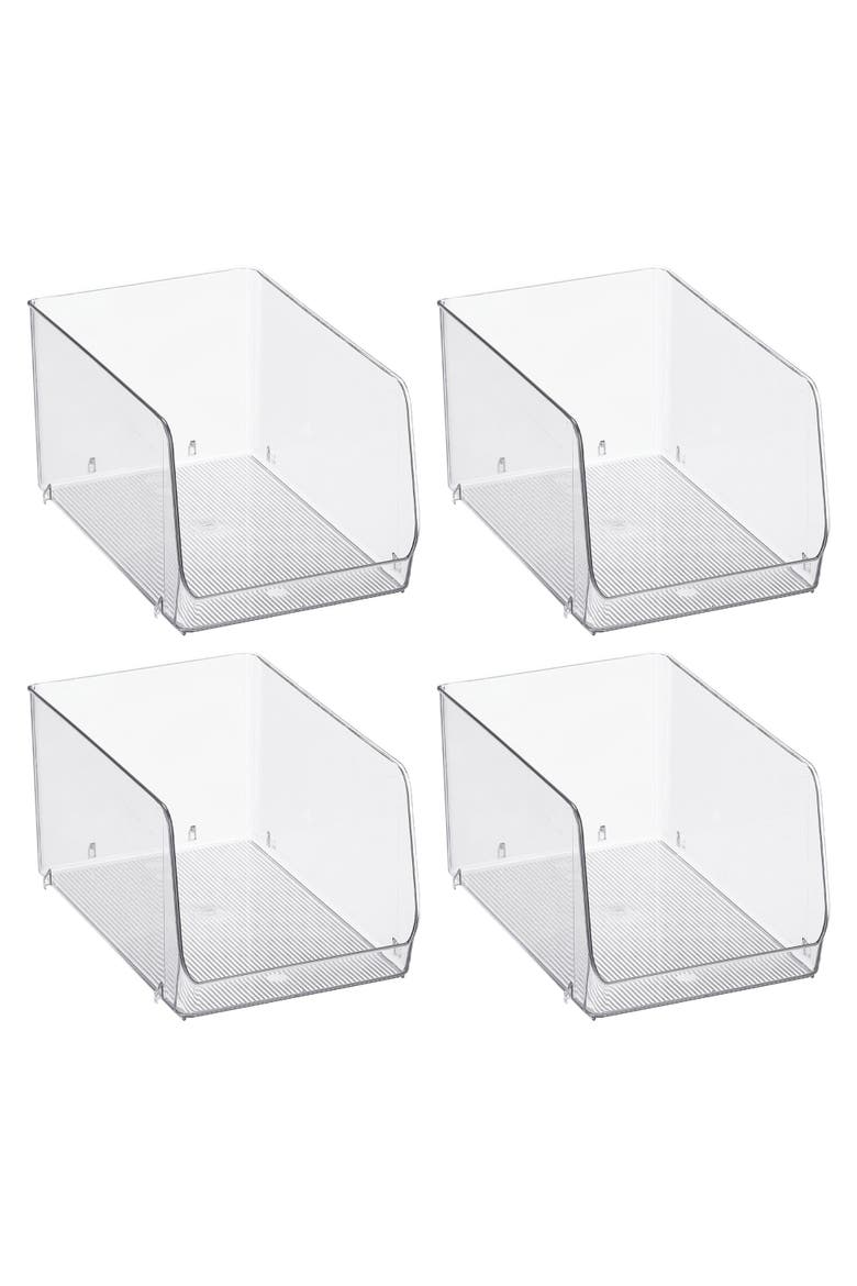 Clear Plastic Stackable Open Front Storage Bin, Easy Access Organizer for Pantry or Cabinet, 4-Pack, Main, color, Clear