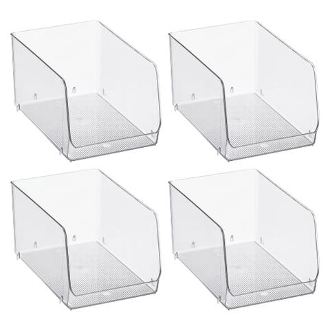 Clear Plastic Stackable Open Front Storage Bin, Easy Access Organizer for Pantry or Cabinet, 4-Pack