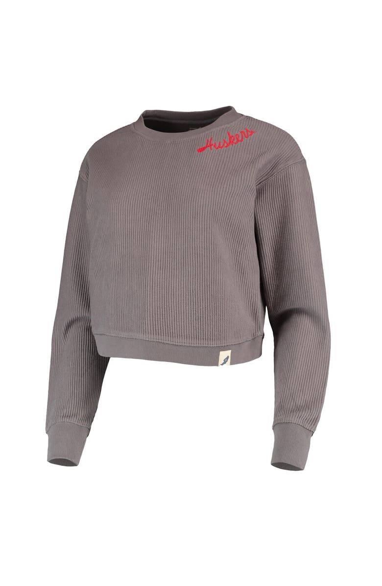 LEAGUE COLLEGIATE WEAR Women's League Collegiate Wear Charcoal Nebraska Huskers Corded Timber Cropped Pullover Sweatshirt, Alternate, color, 