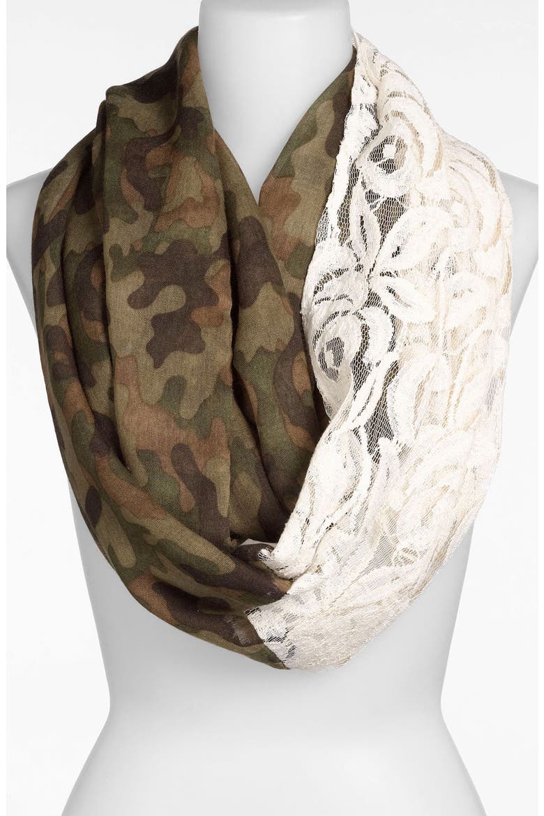 Camo & Lace Circle Scarf, Main, color, GREEN